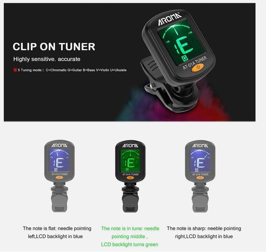 LCD Clip On Chromatic Acoustic Tuner Electric Guitar Banjo Violin Bass Ukulele