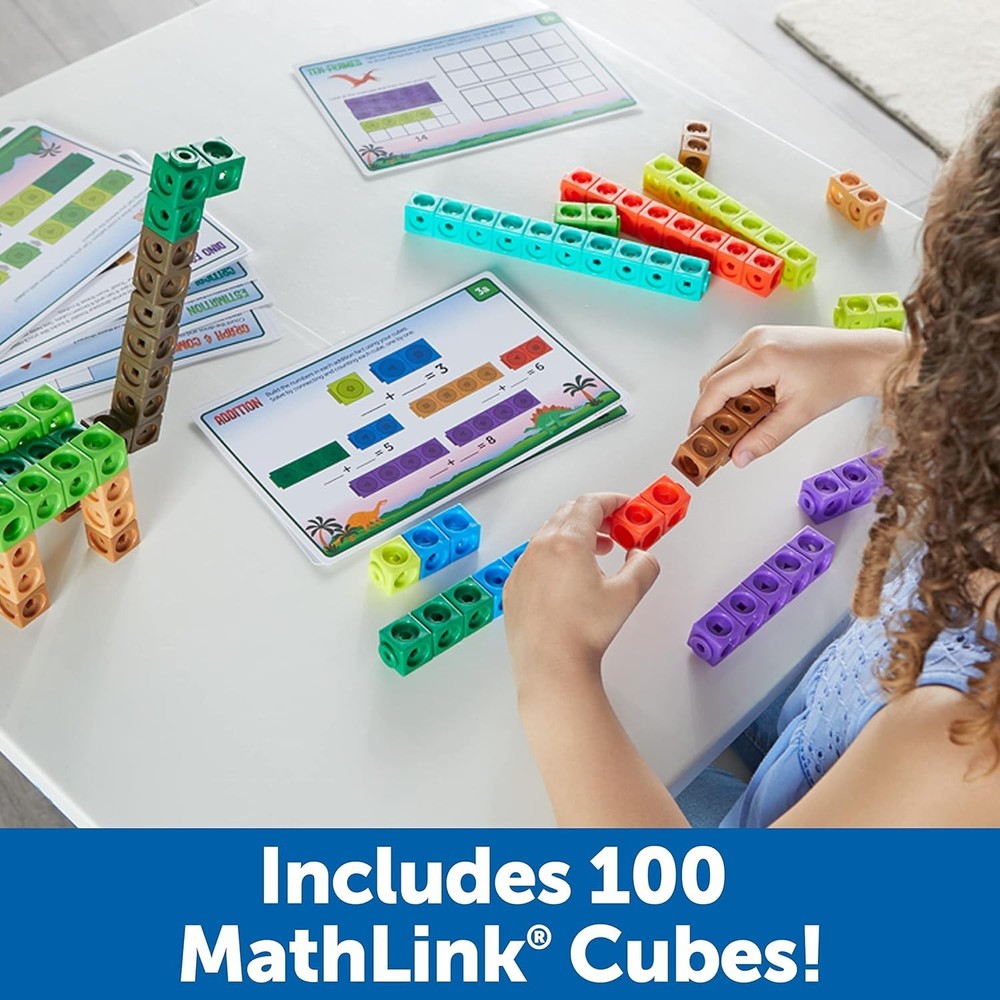 100 Dinosaur-Themed MathLink Cubes Set with Activity Cards - Fun Learning!