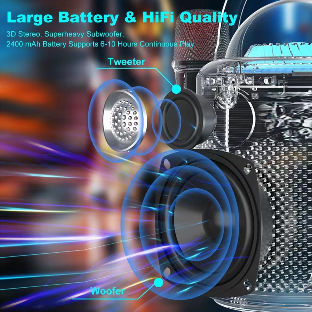 Bluetooth Karaoke Machine with Two Wireless Microphones Portable Light Speaker