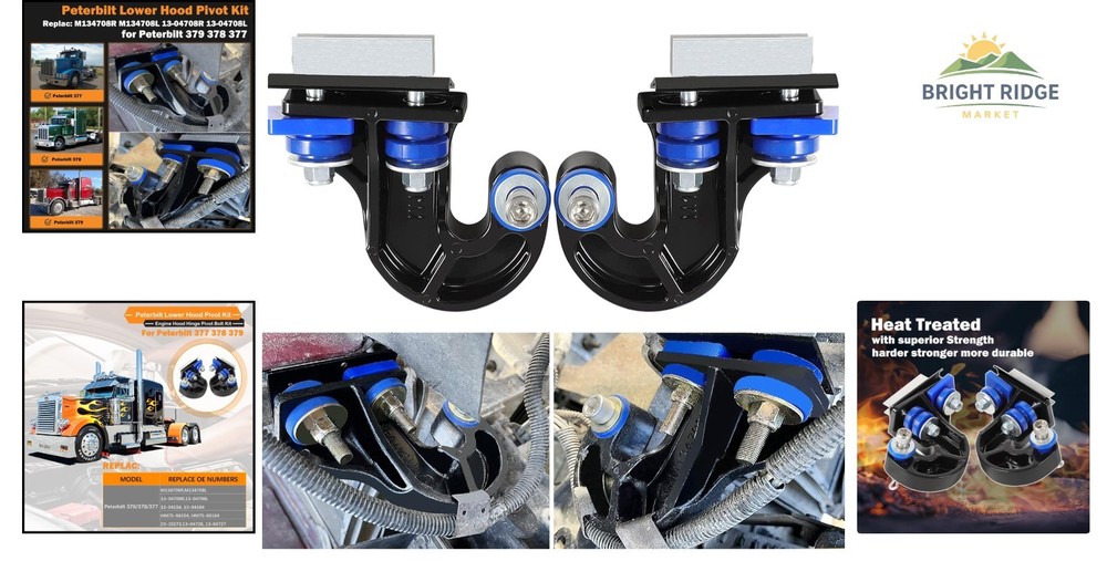 Lower Hood Pivot Kit for Peterbilt 377 378 379, Engine Hinge Bolt Assembly
