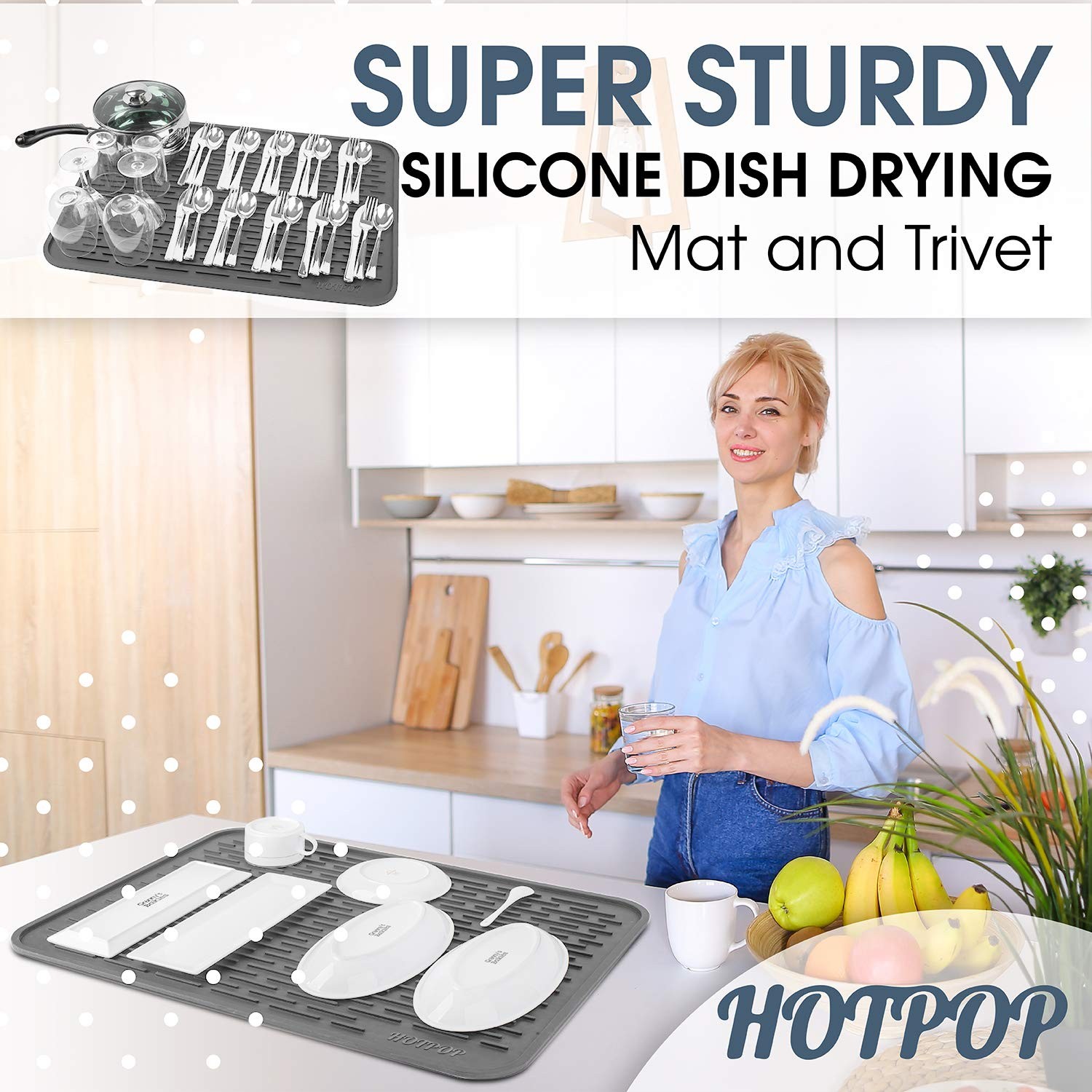HOTPOP Large 18x16 Inches Super Sturdy Silicone Dish 18 inches x 16