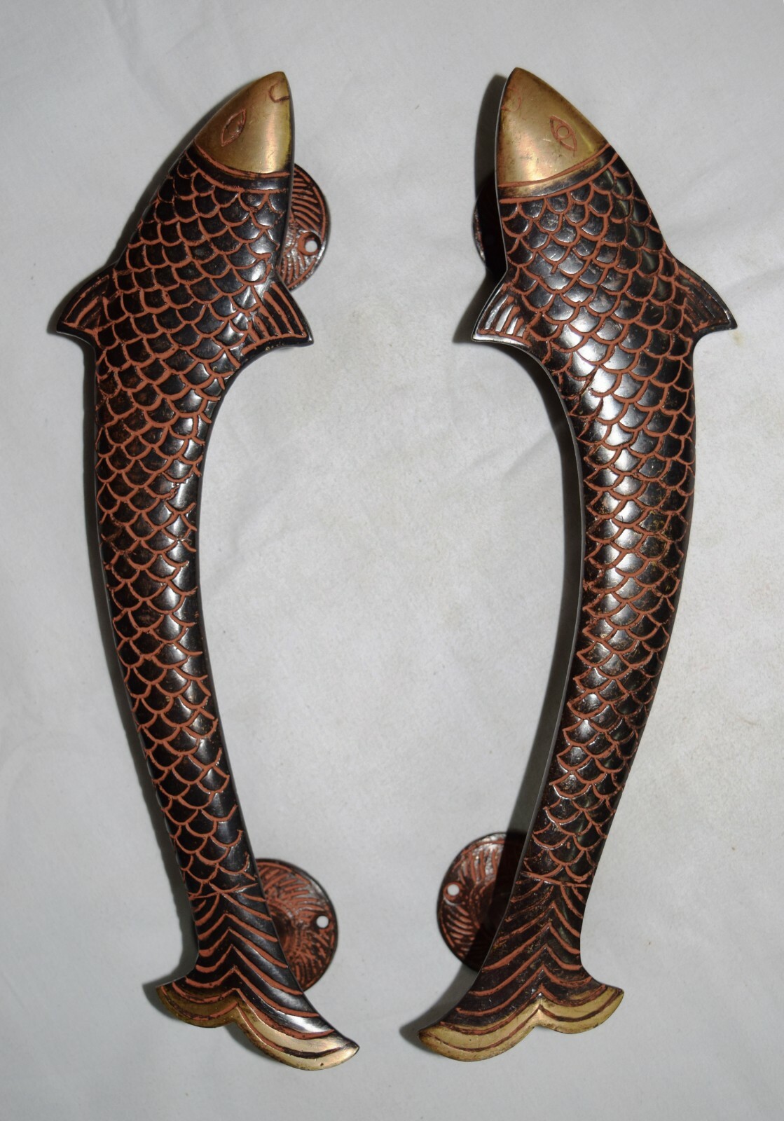 Antique Fish Shaped Pair Door Handle Restaurant Pulls Brass Handmade Finish OP3