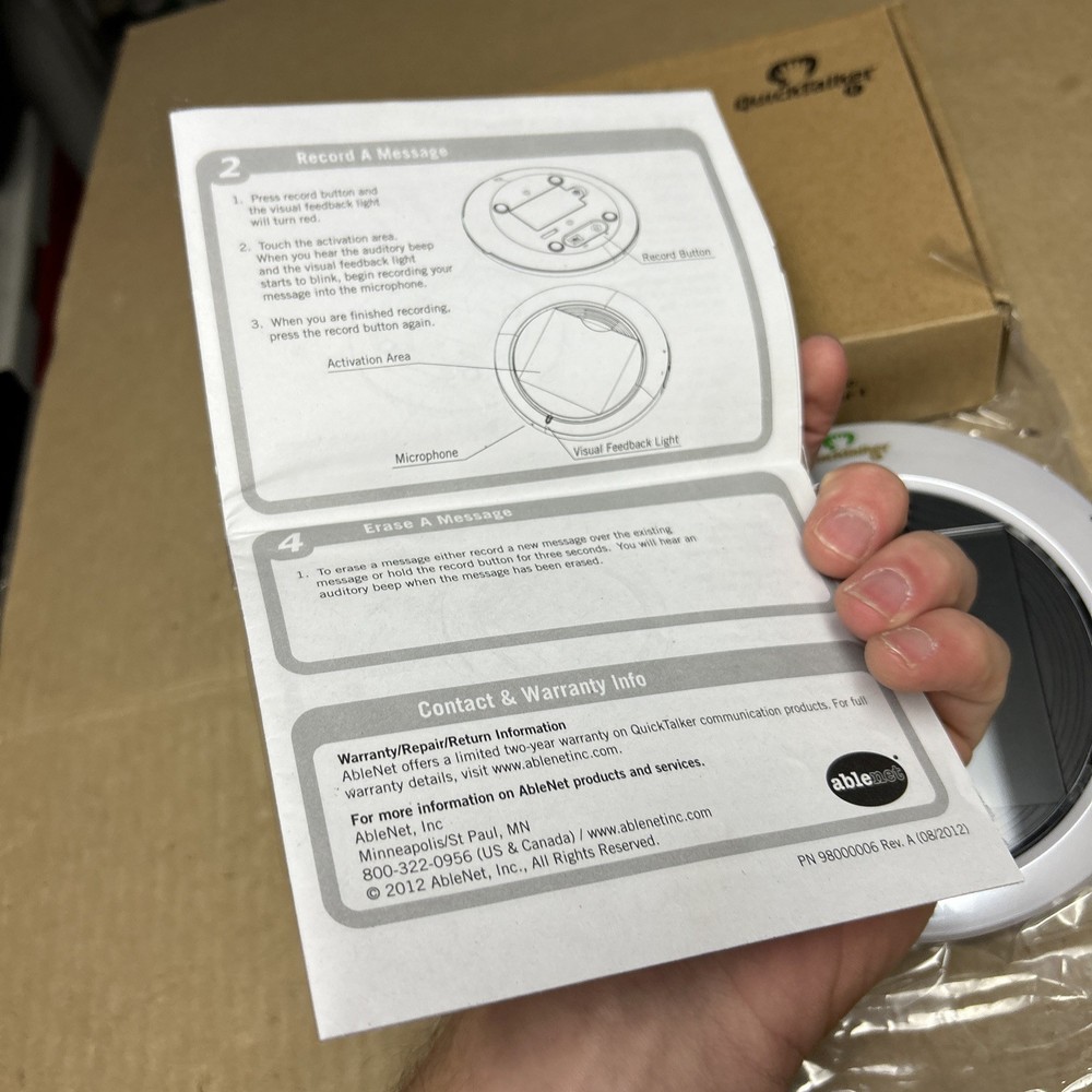 AbleNet Quick Talker Version 1 Communicator Single Message Speech Tablet Device