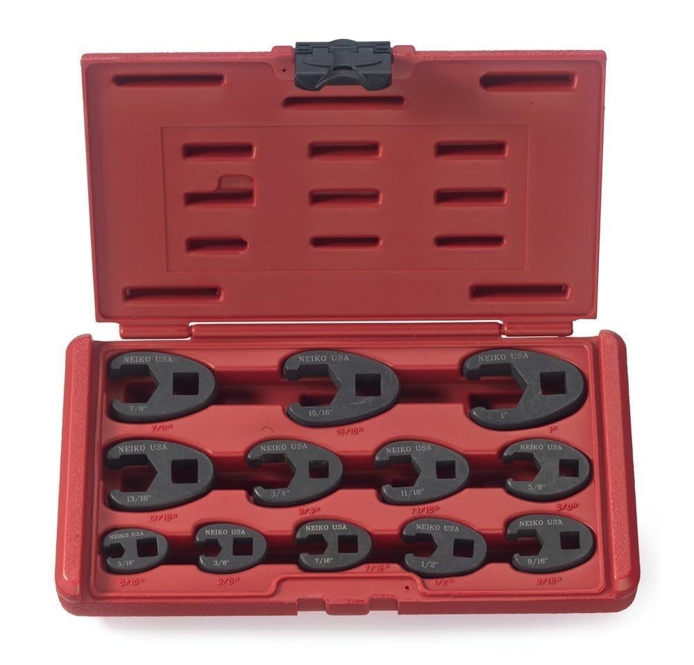 Neiko 03323A Crowfoot Wrench Set 1/2 and 3/8” Drive, 12 Piece, SAE Crows Foot