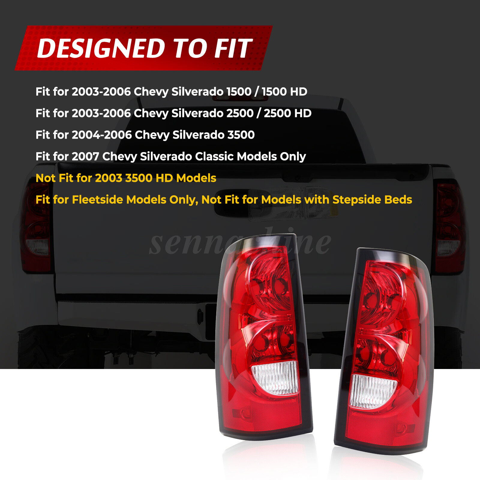 Tail Lights For 2003-2006 Chevy Silverado 1500 2500 3500 HD Rear Brake Lamps L+R