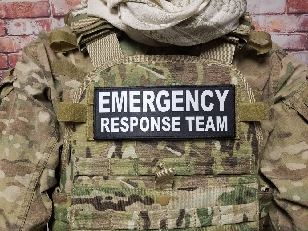 3x8" EMERGENCY RESPONSE TEAM Black Hook Back Patch for Plate Carrier Bag