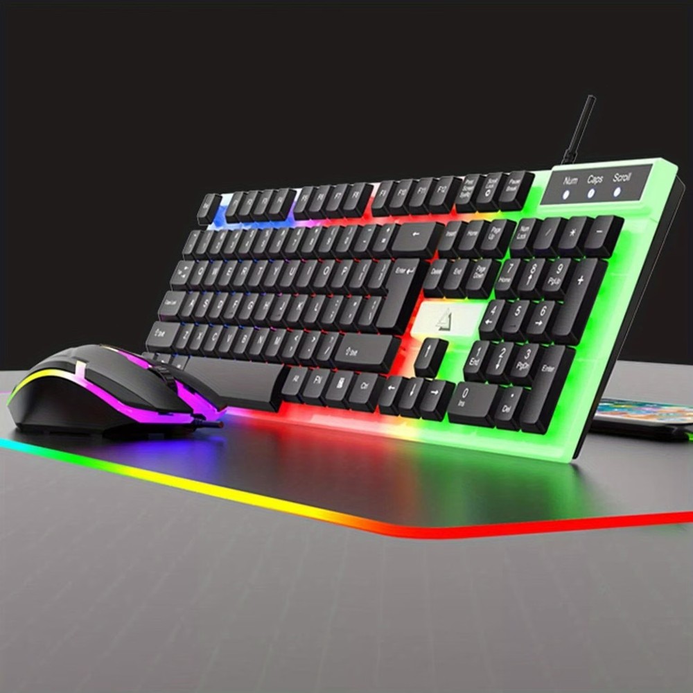 Rainbow LED Gaming Wired Keyboard and Mouse Set Multi-Colored Backlight Mouse