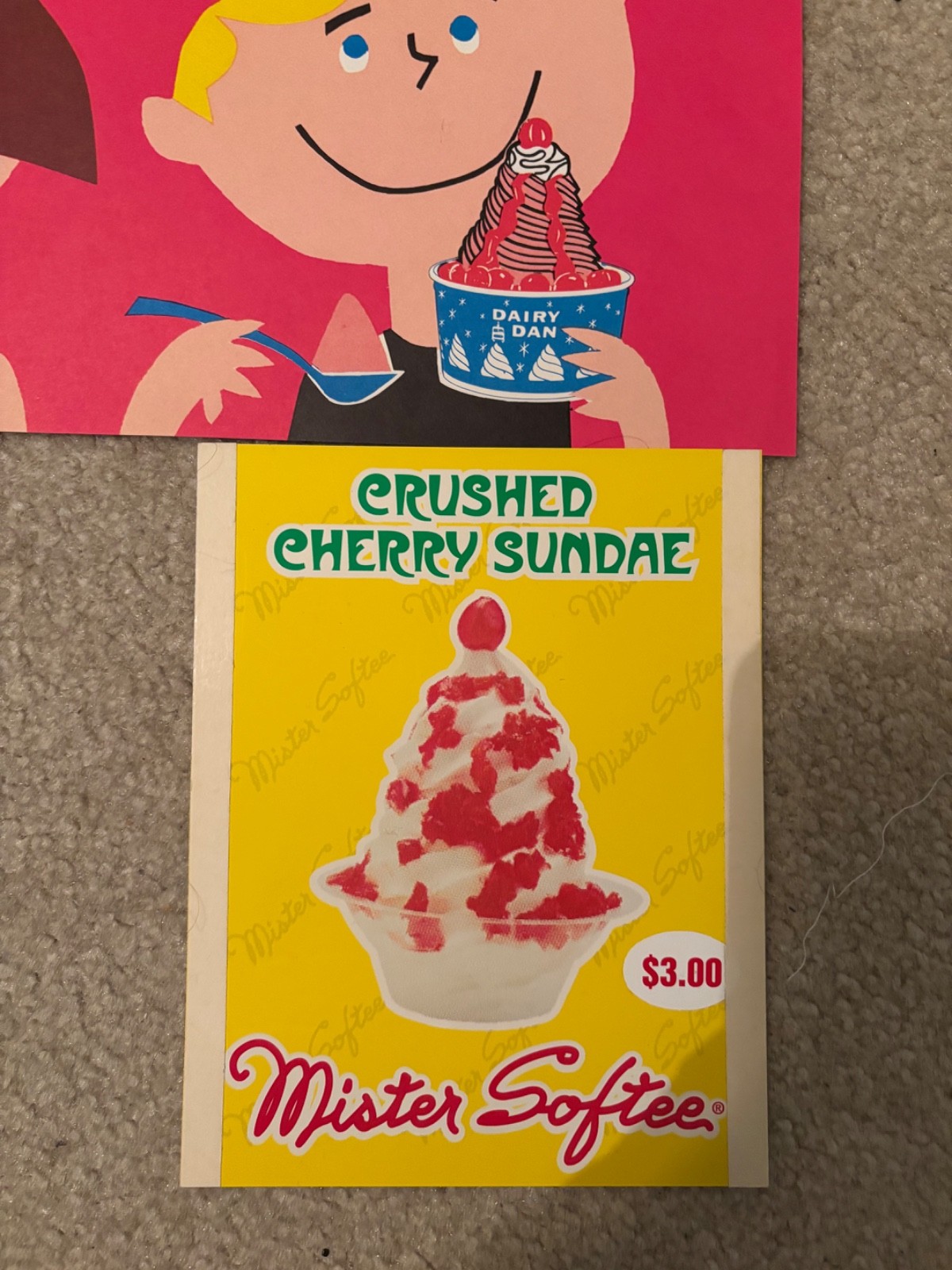 Dairy Dan & Mr. Softee Signs: Dairy Dan Lucky Cap Day & Mr. softee Window Signs