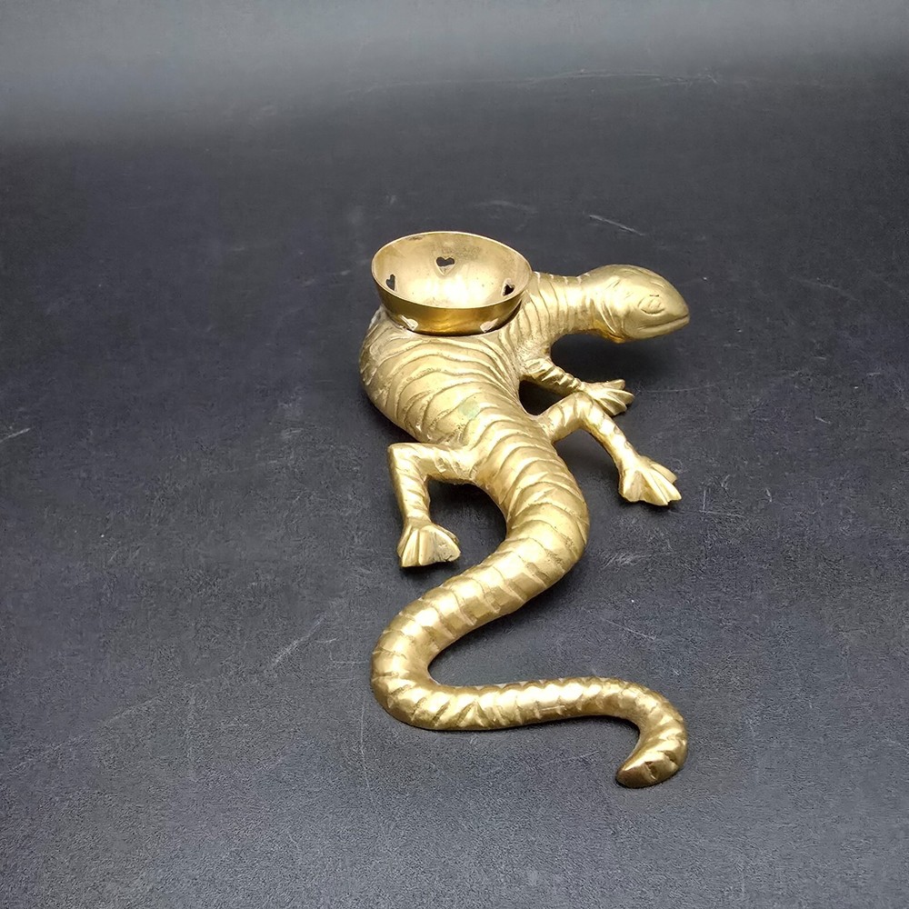 Solid Brass Lizard Incense Burner Vintage