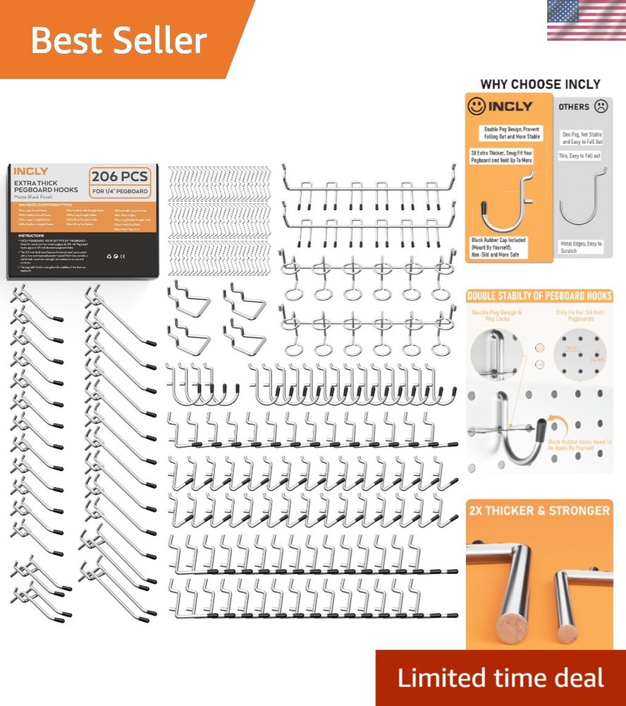 206 Piece Heavy Duty Pegboard Hooks Set - Optimal Tool Storage Solution