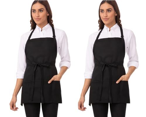 Unisex Three Pocket Apron One Size Black, 2 Pack