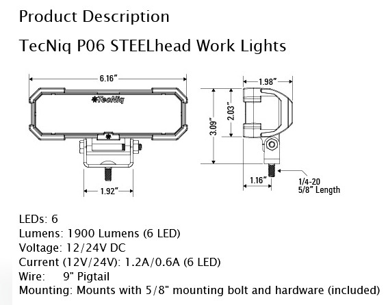 TecNiq SteelHead 6x3x2 Mountable Work Light 6 LED Spot pattern