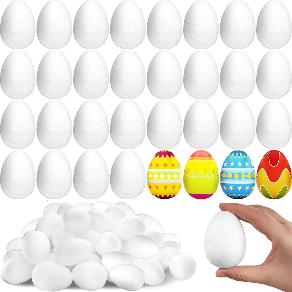 80 PCS Easter Foam Eggs,2.75 Inch White Smooth Craft Eggs,Blank Polystyrene Egg