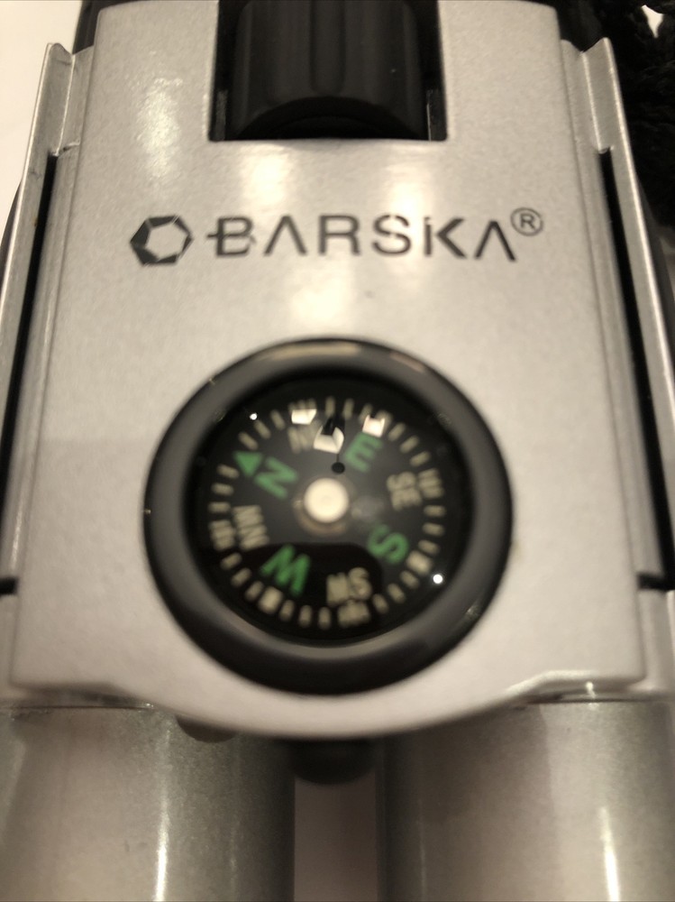 Barska 10x25 Compact Binoculars with Compass & Case Good Used Condition