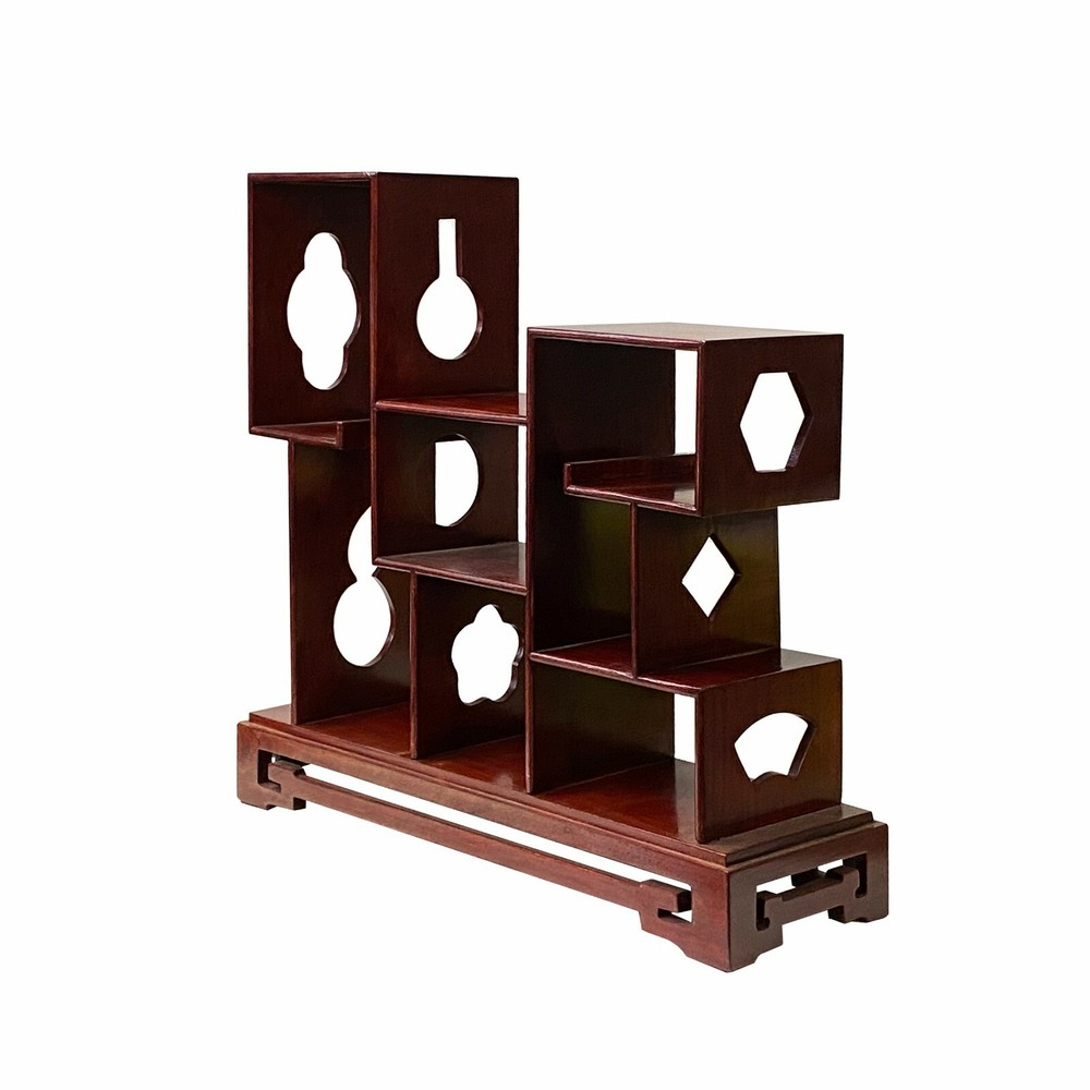 Chinese Brown Mahogany Rectangular Small Curio Display Stand ws1752
