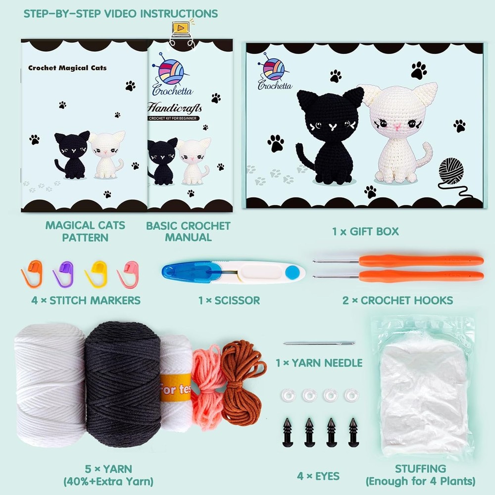 Crochet Kit for Beginners, Crochet Starter Kit with Step-by-Step Video Tutorials