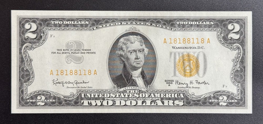 🔥EXTREMELY RARE BINARY🔥 ((18188118)) 1963 $2 Bill (UNCIRCULATED).