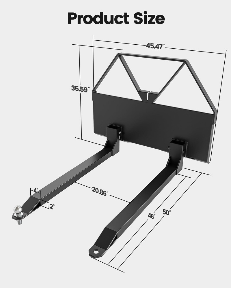 Pallet Fork 46" Skid Steer Fork Skid Steer Attachment Quick Attach Mount 2600LBS