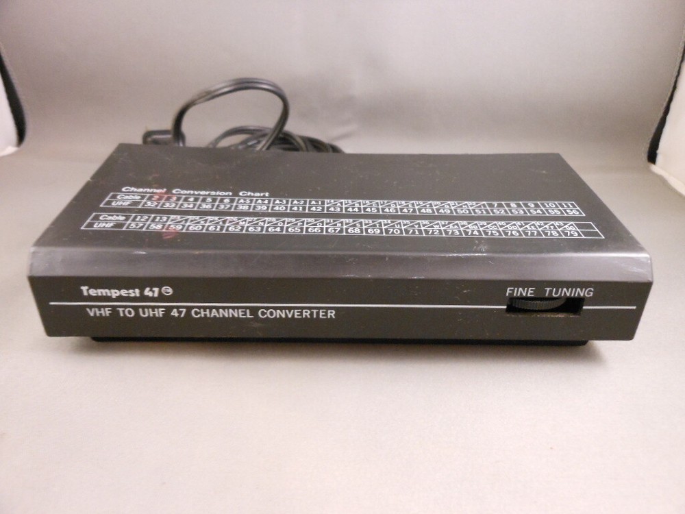 Tempest Universal VHF to UHF 47 Channel Converter Cable Box w/ Conversion Chart
