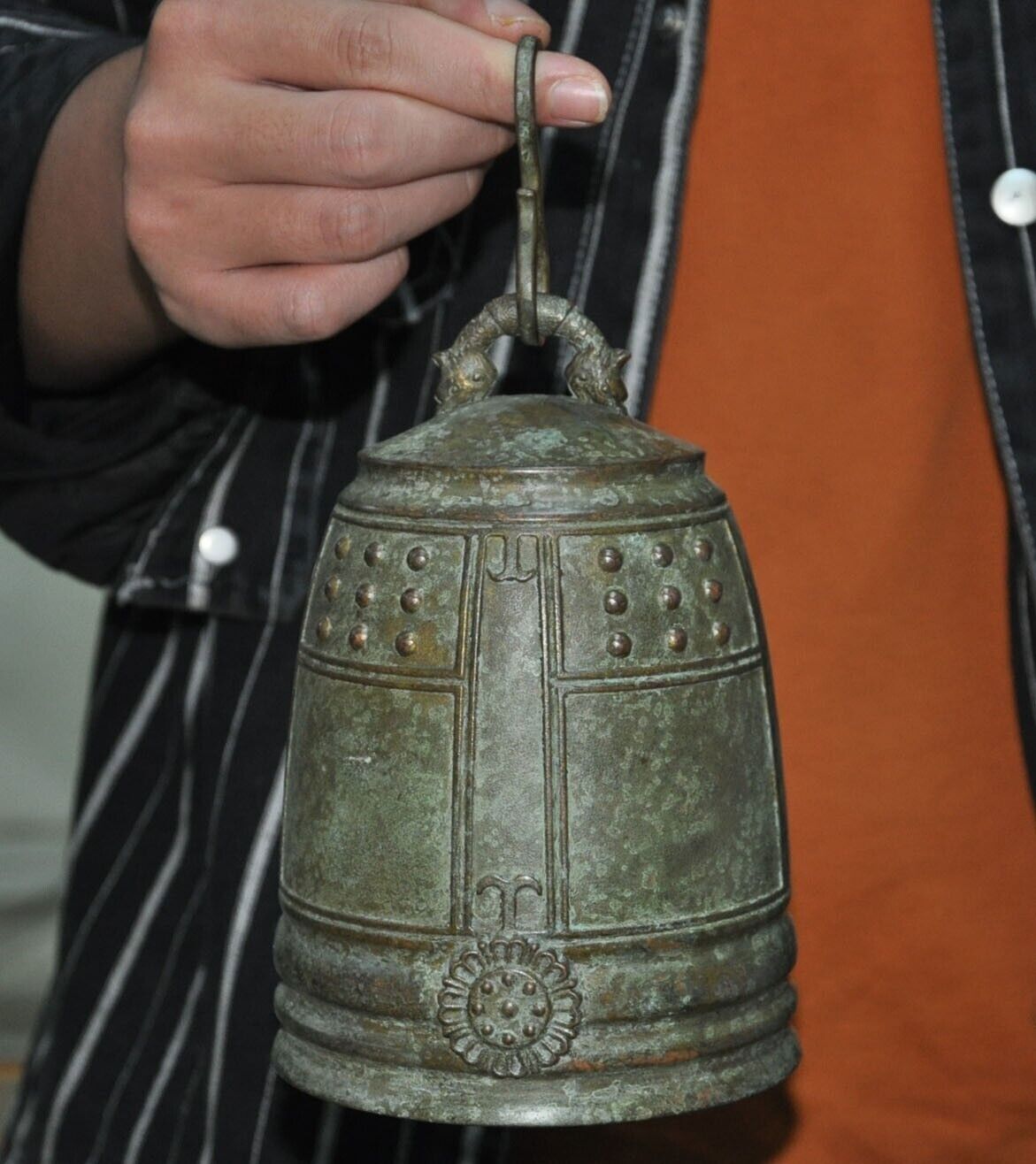 5.5" Chinese Buddhism temple bronze text Kwan-Yin GuanYin exorcism bell bell