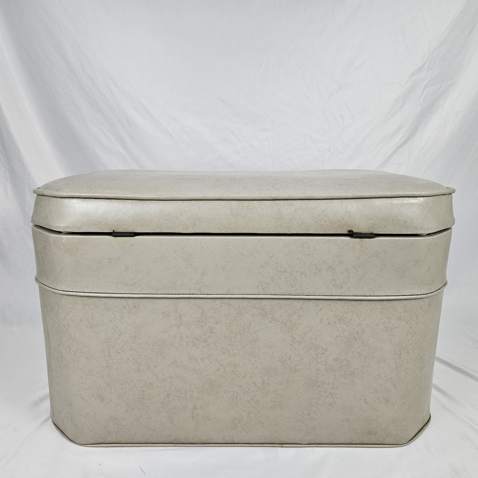 Vintage Storage Ottoman Footstool Bench Gray Naugahyde Boho Mid-Century