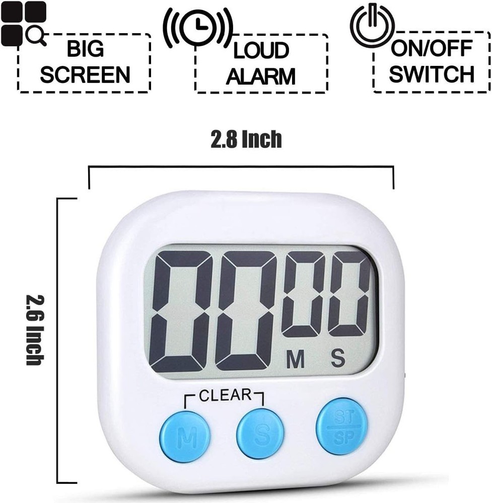 Cooking Timers 2 Pack with Loud Buzzer & Memory Function - Stylish White Design