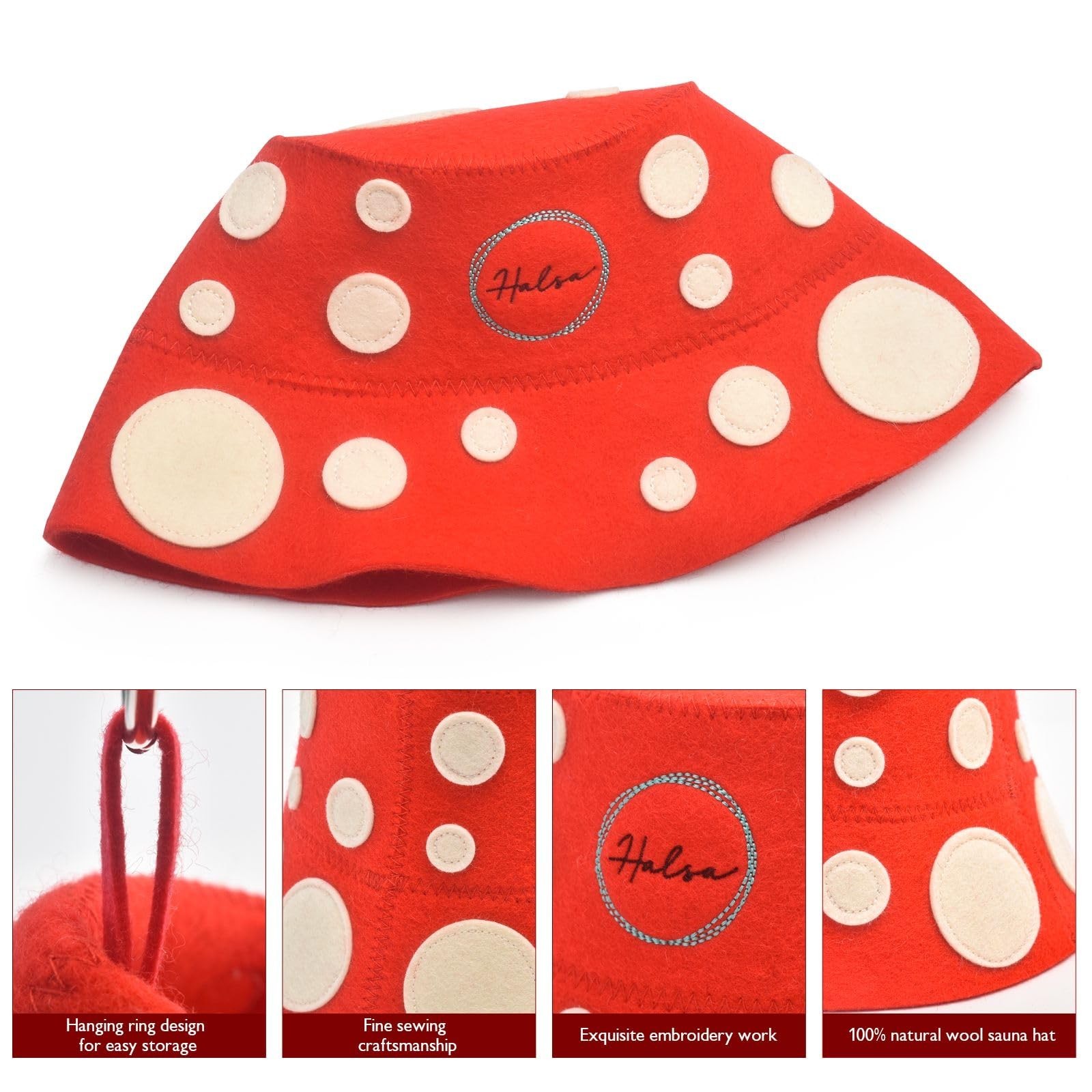 Halsa Sauna Hat, Natural Wool Cap for Men & Women, Mushroom - Eco-Friendly, I...