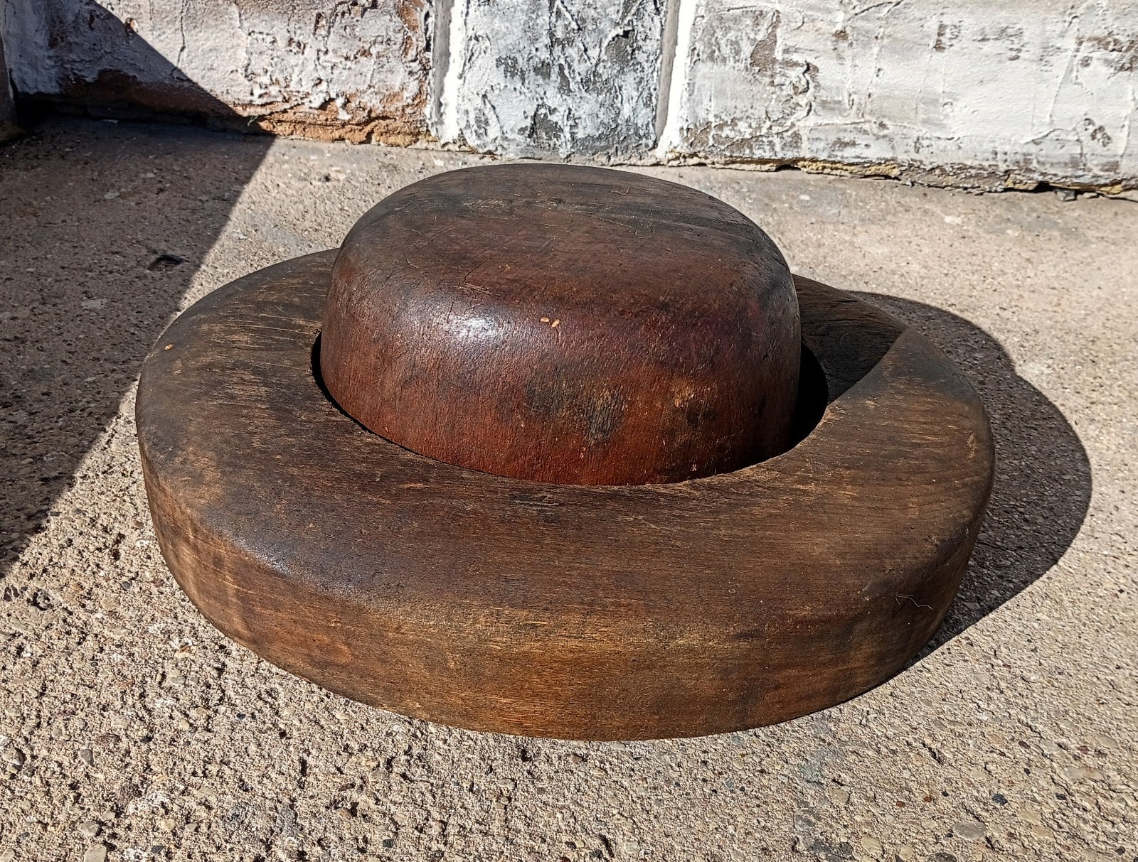 Antique Primitive Amish Solid Wood Millinery Block Dome 2 Piece Hat Form R475