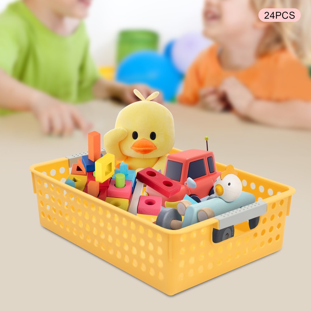 24 Pack Colorful Mesh Classroom Baskets, Stackable Storage Bin, Book Basket