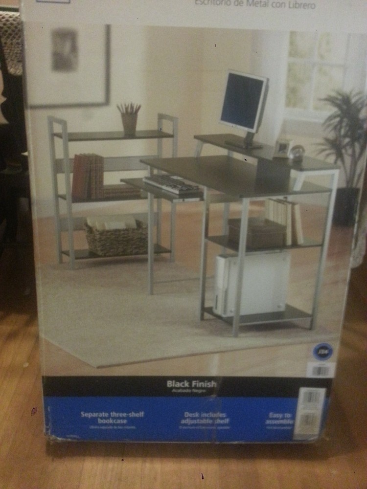 metal-desk with bookcase