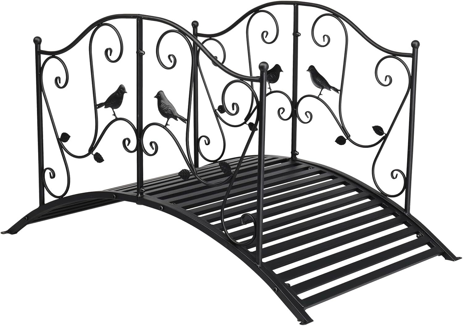 Metal Garden Bridge for Outdoor, Elegant Decorative Bridge w/ Security Guardrail