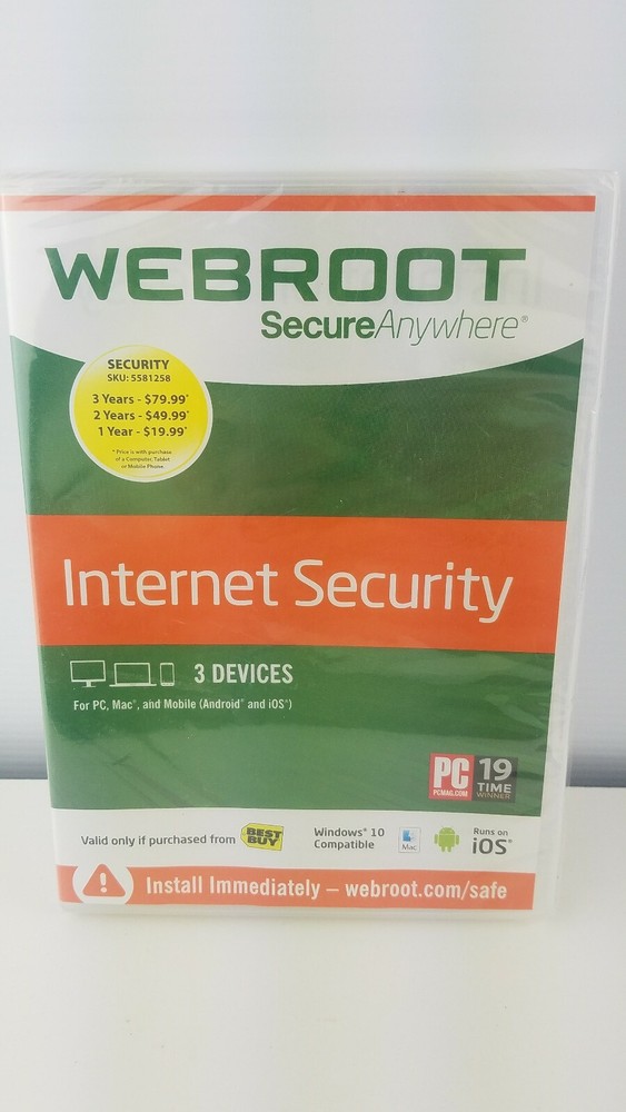 Webroot Secure Anywhere Internet Security 3 Devices New Sealed Windows Mac ios