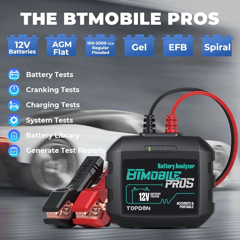 TOPDON BTMobile Pros Bluetooth Car Battery Analyzer 2000 CCA iOS Android App