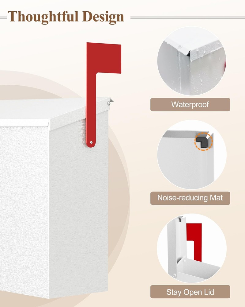 Wall-Mount Mailbox for Outside, Large Capacity Rust-Proof Box with Stay-Open ...
