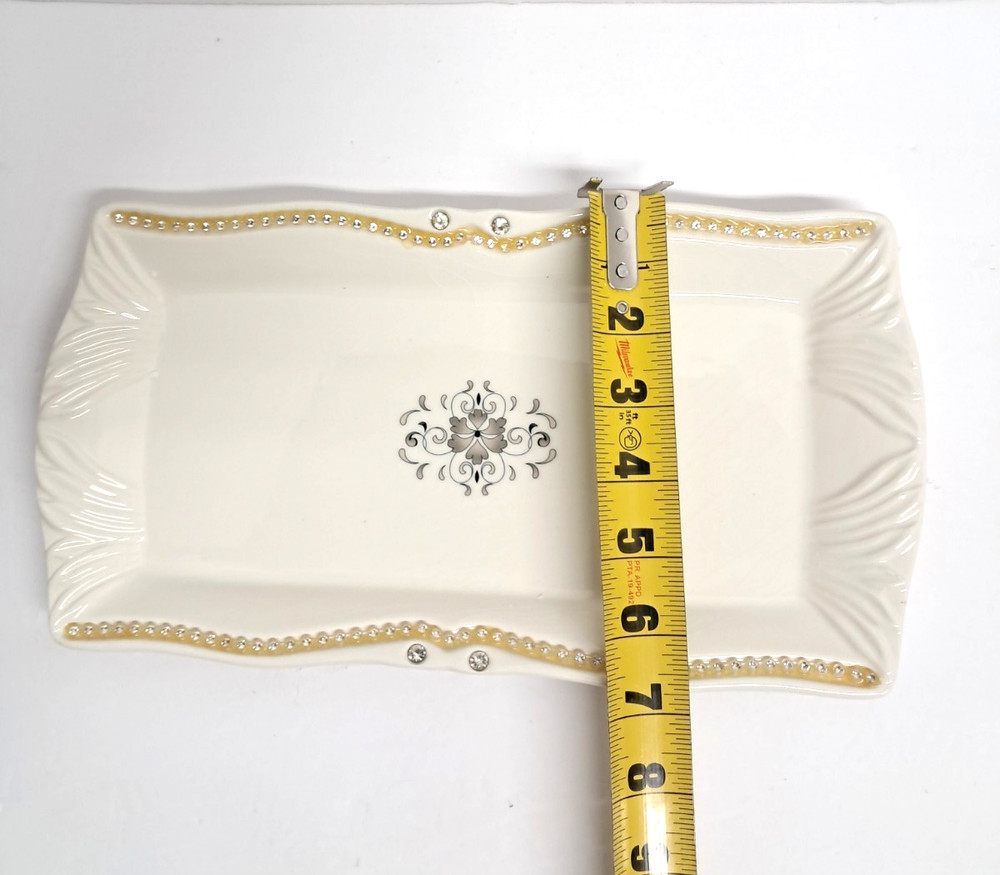 D Lusso Designs Couture Ceramic Serving Platter Dish White Gray
