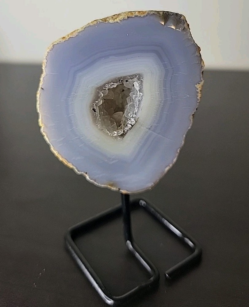 Agate Geode Slice Crystal Decor on Metal Display Stand