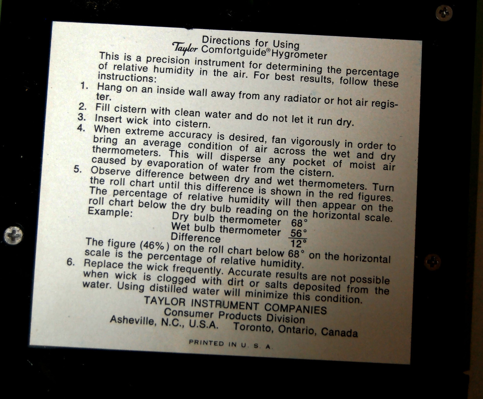 Vintage Taylor Model 5535 Comfortguide Hygrometer LNIB Measure Humidity