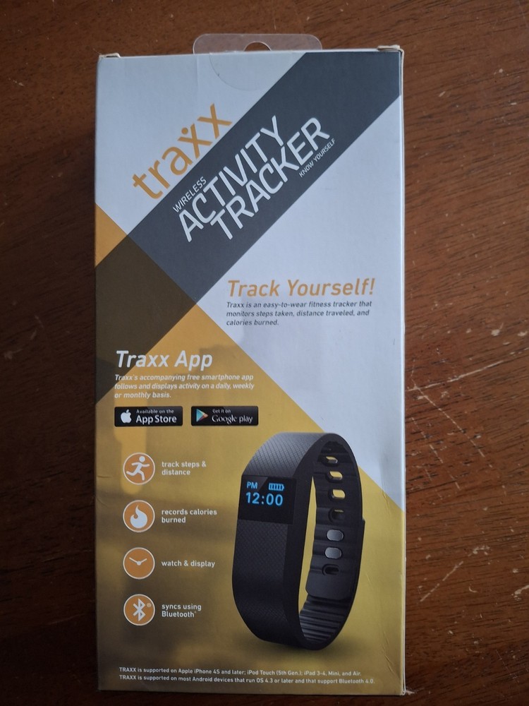 NIB Traxx Bluetooth Wireless Activity Tracker ~Black~ Model# TRX220-DG`