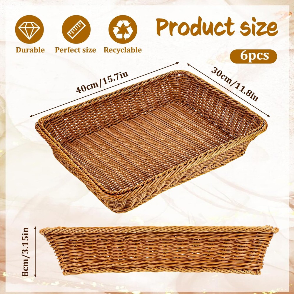 6 Pack Woven Serving Baskets 15.8 Inch Wicker Bread Baskets Rectangle Rattan ...