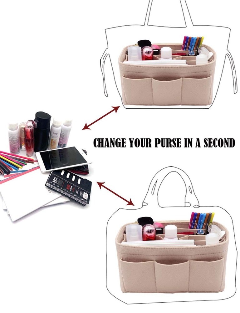 LEXSION Felt Handbag Organizer,Insert purse organizer Structure Medium, Beige