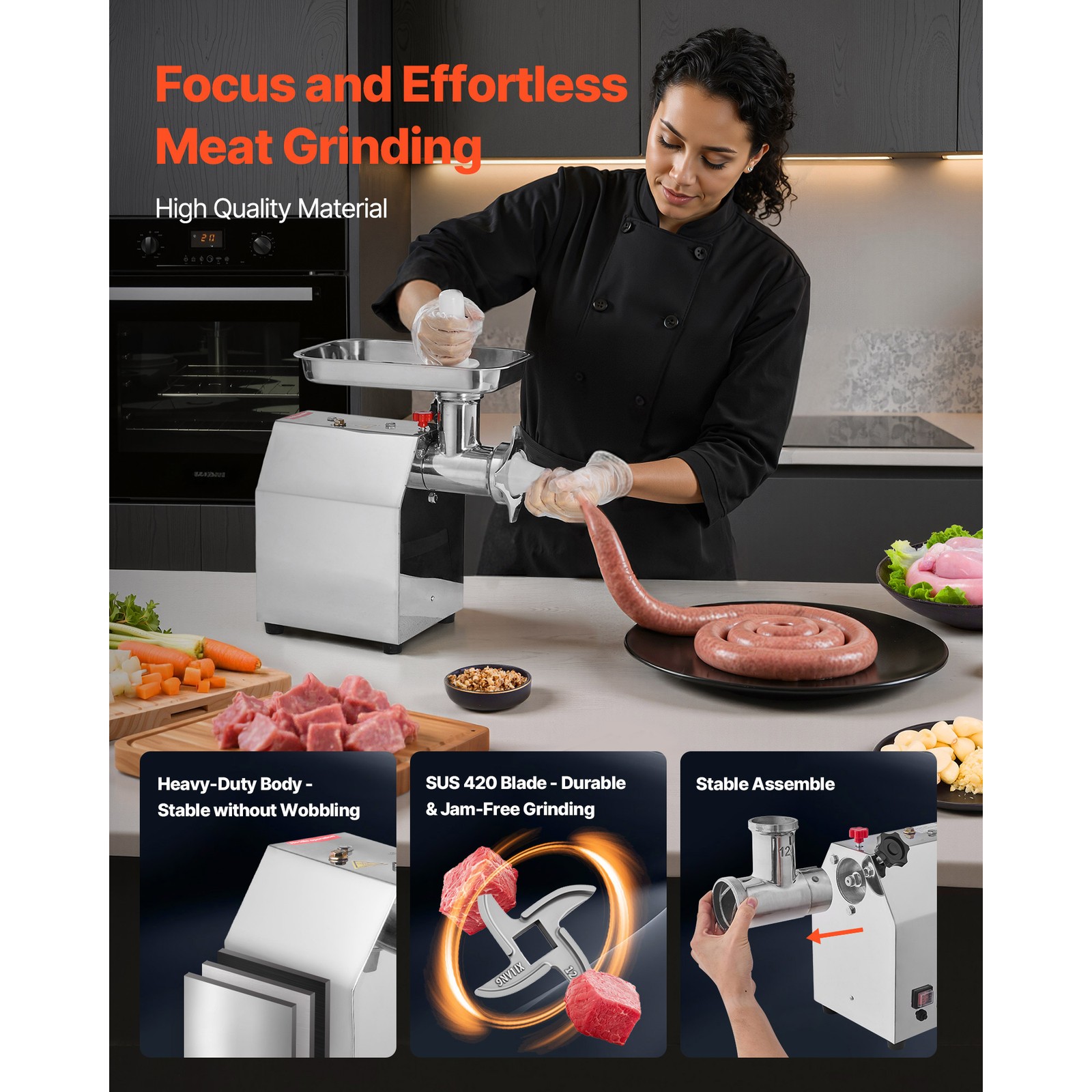 Uimoso Commercial Electric Meat Grinder 850W Sausage Stuffer7lbs/min for Kitchen