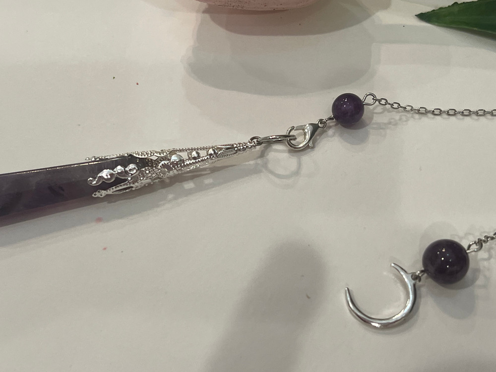 Blessed Amethyst Cresecent Moon Pendulum , Dowsing Rod