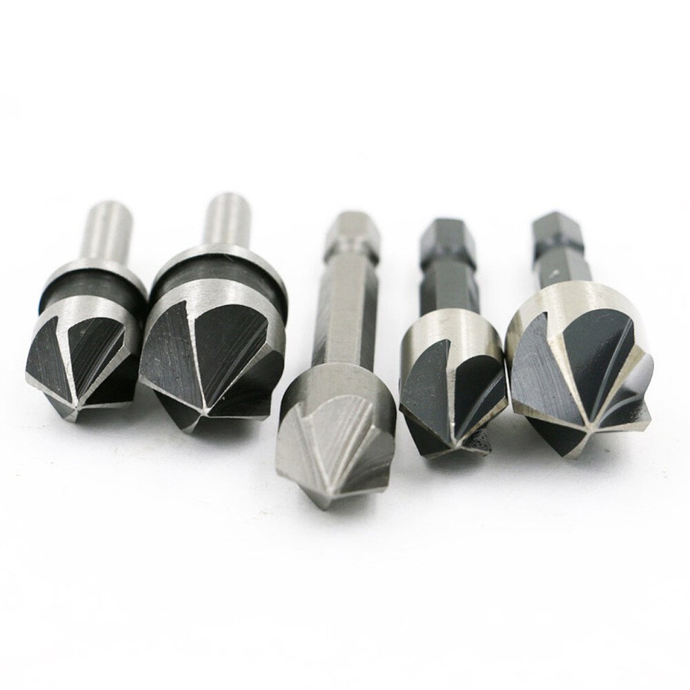 5pcs 82 Degree Chamfer Angle HSS 5 Flute Countersink Drill Bit Set Tool