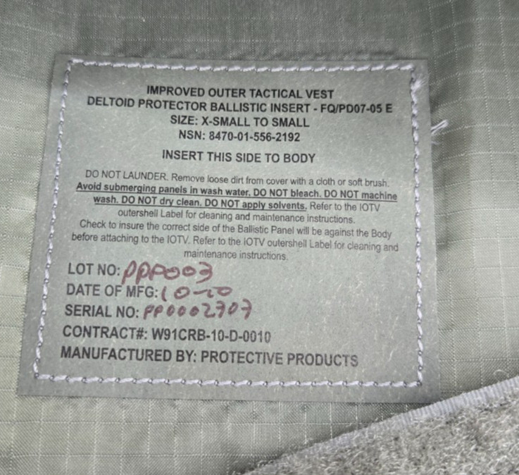 USGI Deltoid Protector Insert w/ Cover sz: small
