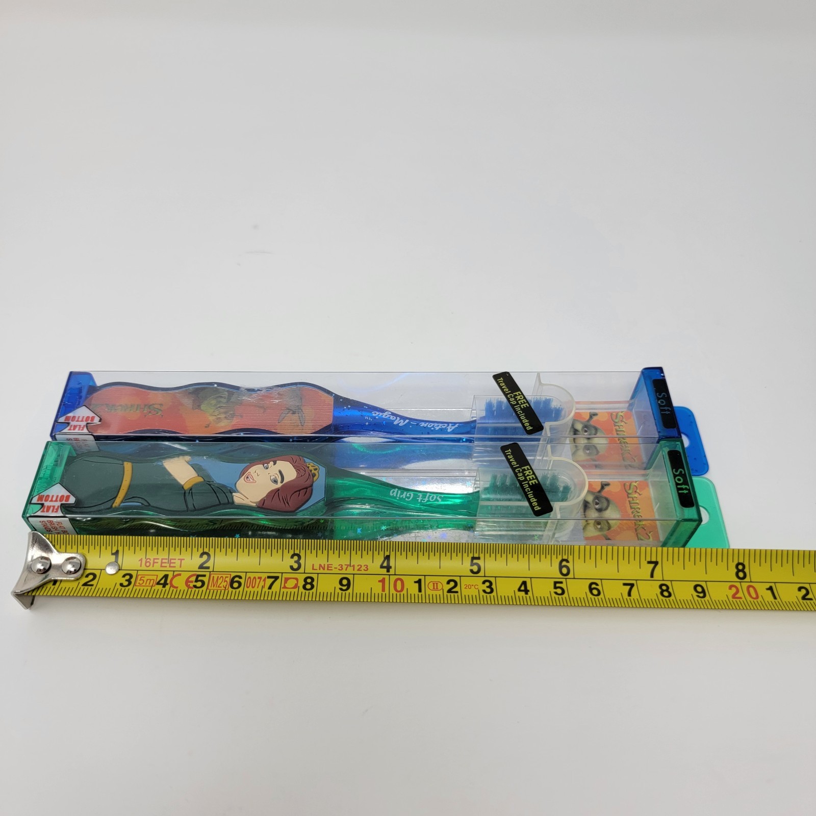 2 Happee Care Shrek 2 Soft Grip Toothbrush + Travel Cap Fiona Donkey Lenticular