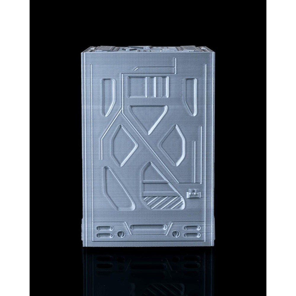 Core Decay Deck Box, futuristic skull sci-fi design, dice tray