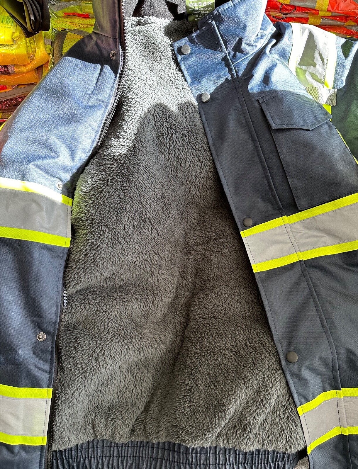 Class 3 Reflective Safety Bomber Jacket with sherpa liner