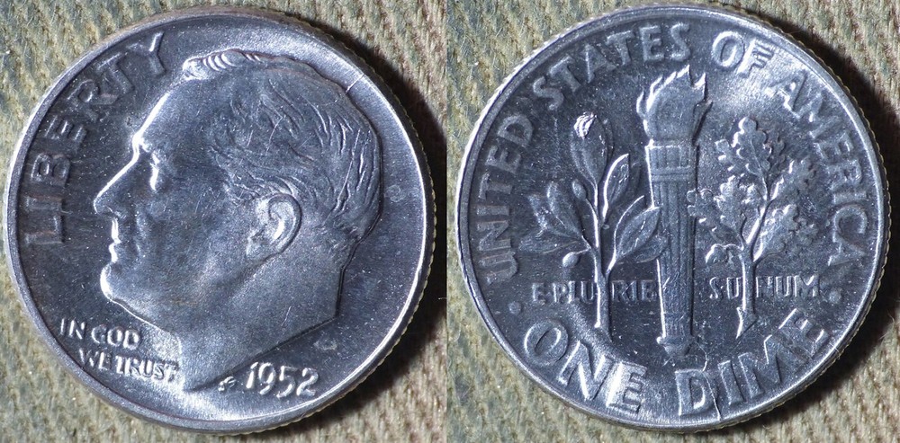 Error : 1952 Dime Extra Metal On A Leaf IREC1313