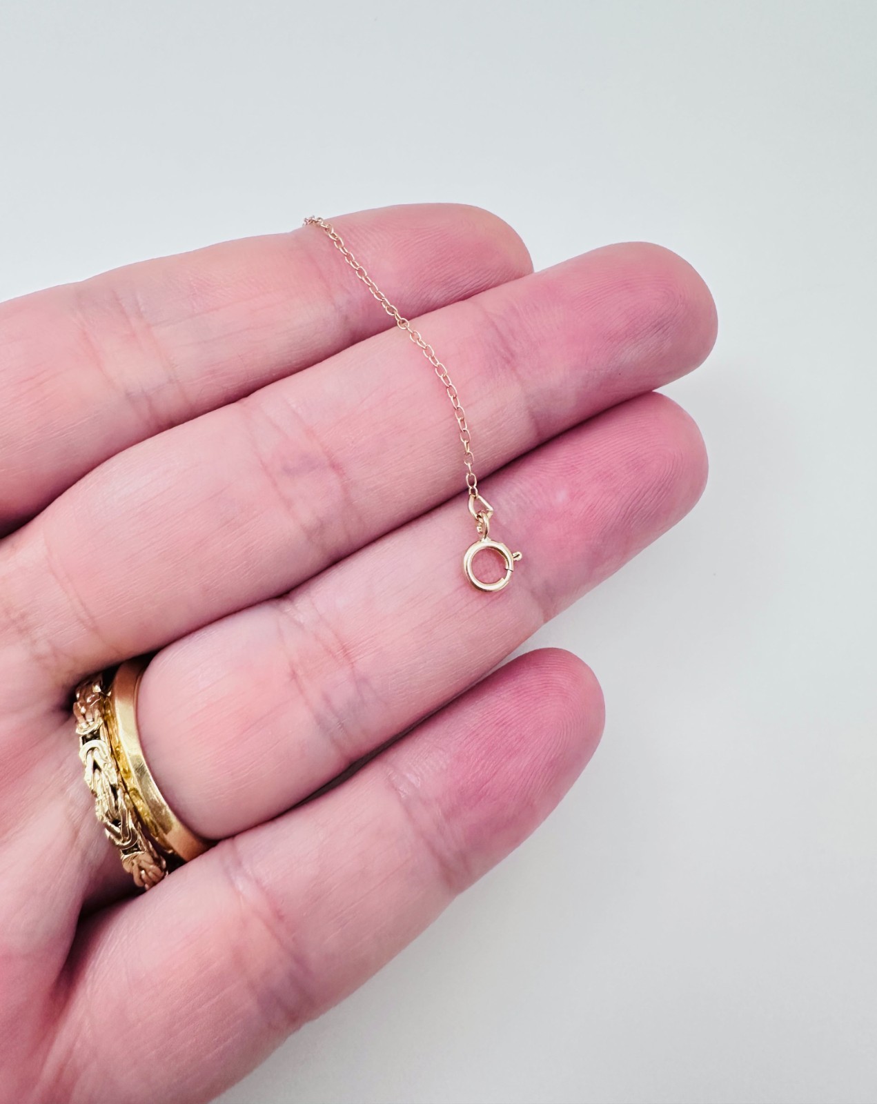 14K Solid Yellow Gold Cable Link Safety Chain Extension Extender, 1mm, 2.25"