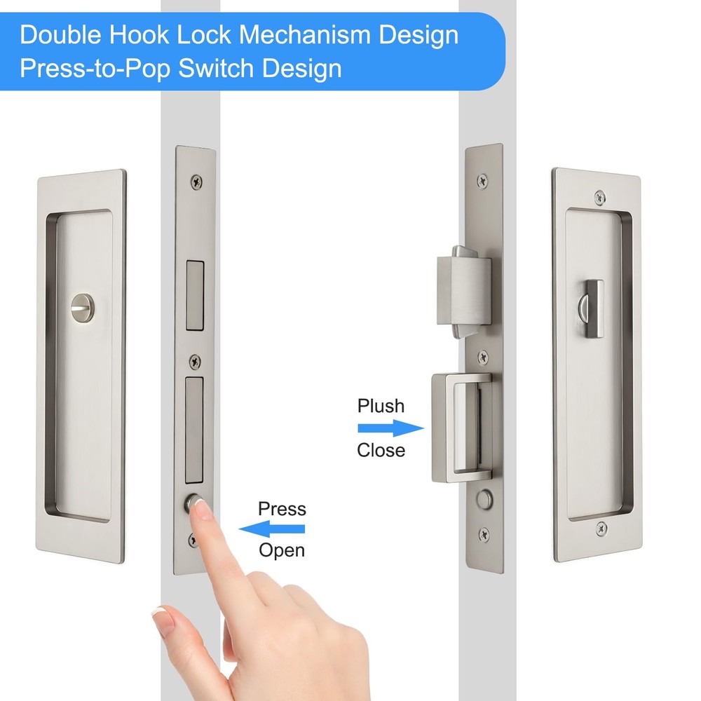 Rectangular Privacy Pocket Door Mortise Lock and Edge Pull, Narrow Modern Sli...